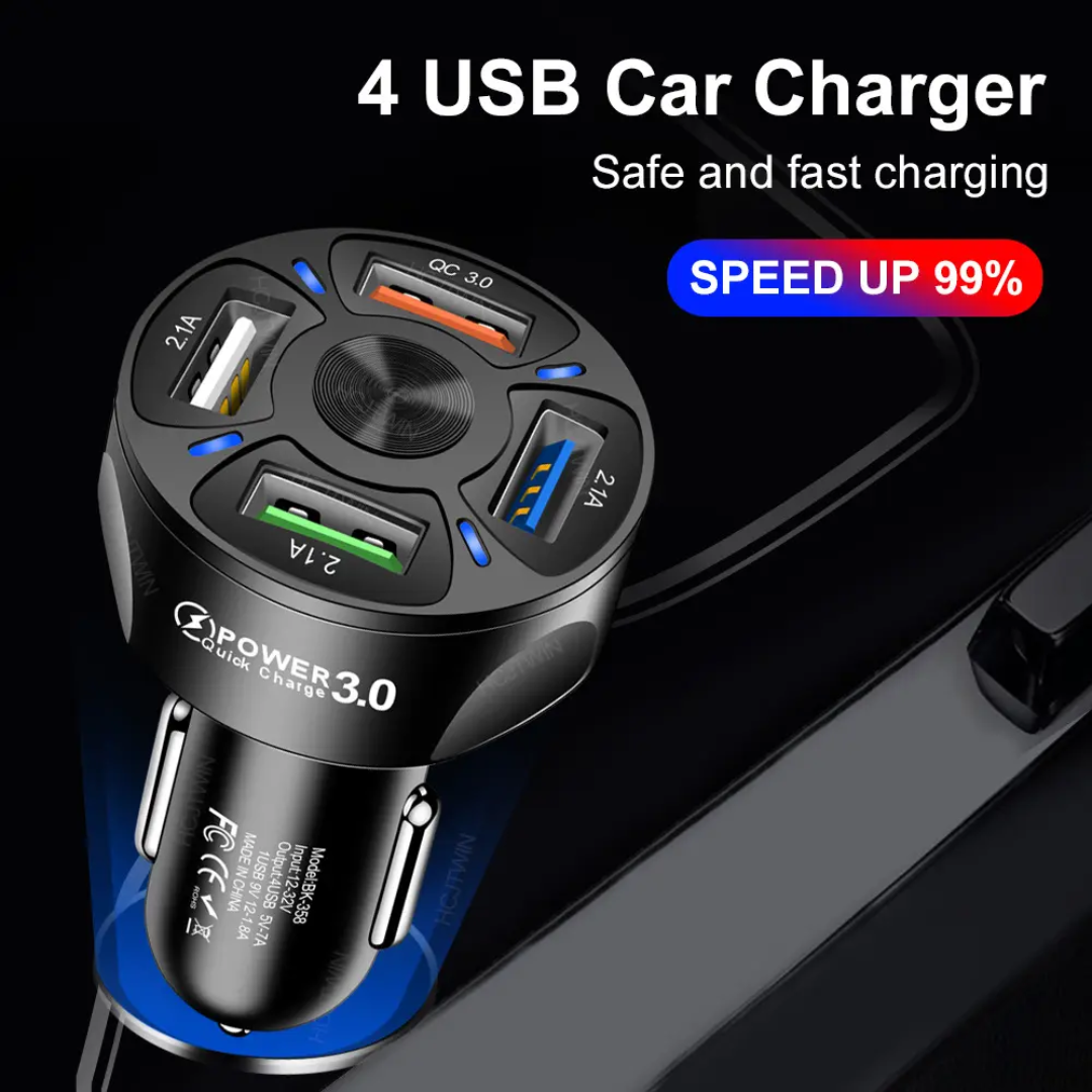 55W PD + QC 3.0 Fast Car Charger – Dual USB + Type-C Power Delivery Quick Charger