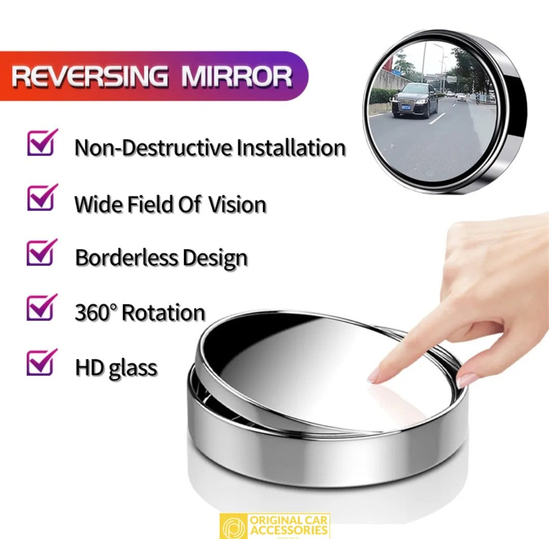 360° Rotatable HD Car Blind Spot Reversing Mirror – Wide Angle Borderless Safety Mirror