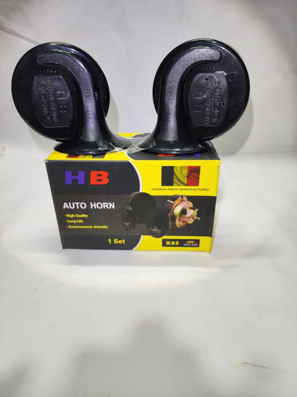 HB K85 12V dual electric auto horn set for cars with black horns and original packaging